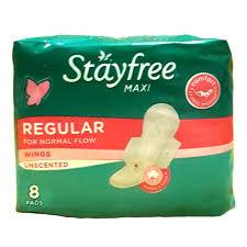 Stayfree maxi regular unscented pads - 8s winged